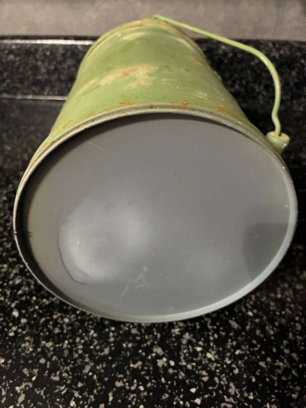 Vintage Green Metal Canister with Rustic French Emblem 13.5” x 5” - Picture 8 of 9